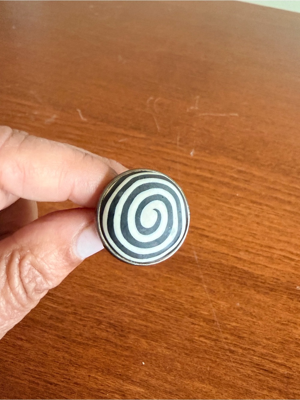 Spiral Pattern Black & White Statement Ring Size 7